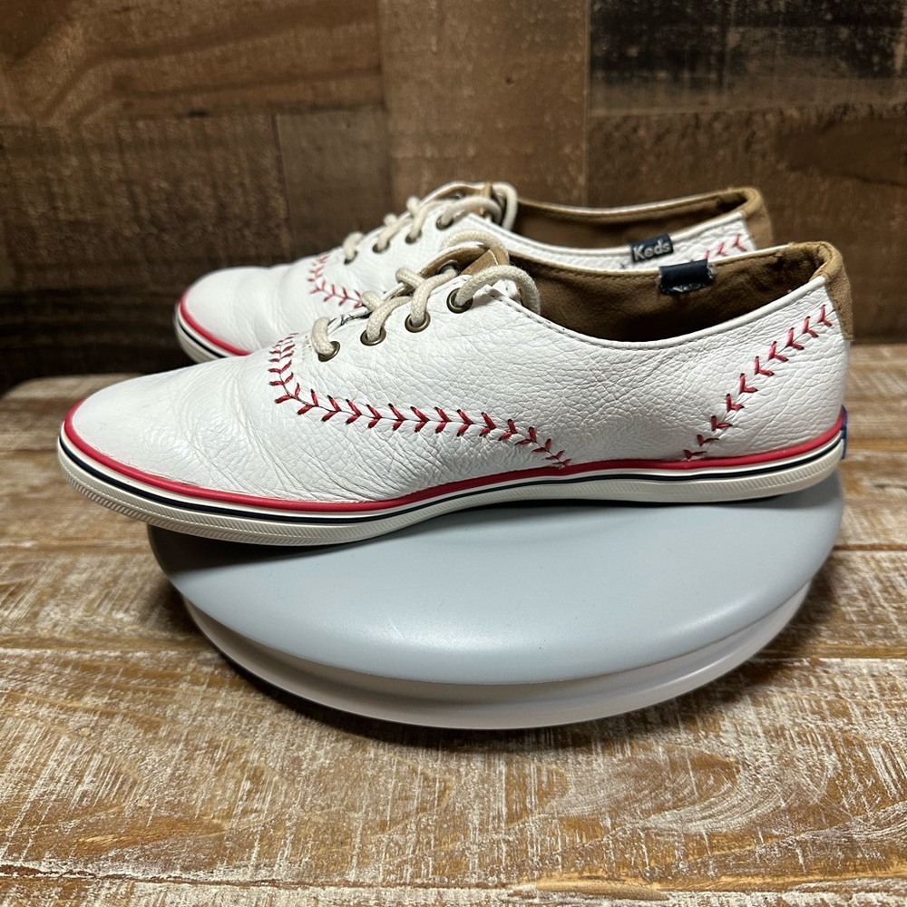 Keds Baseball Stitch Leather Shoes White Red Women’s Size 7 Lace-Up Sneakers - Picture 7 of 9